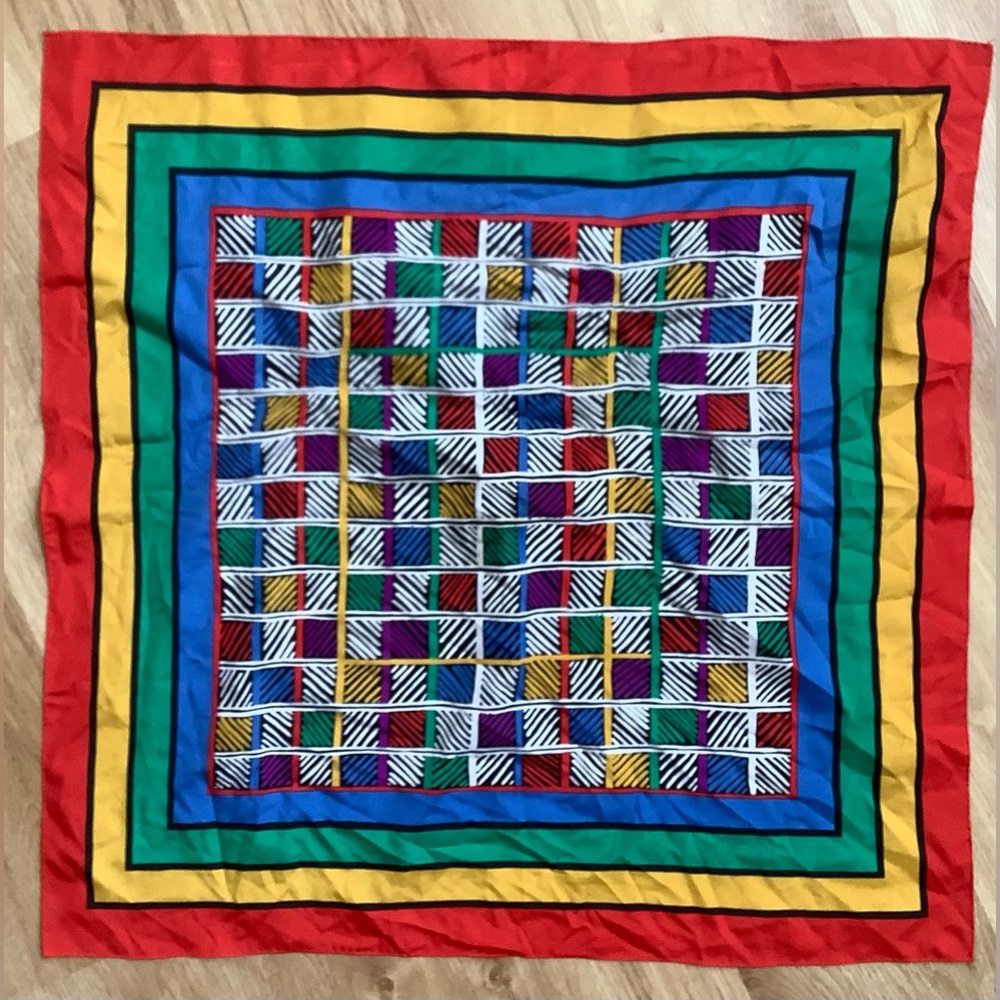 Vintage 90’s square scarf Colorful rainbow colors pride geometric pattern